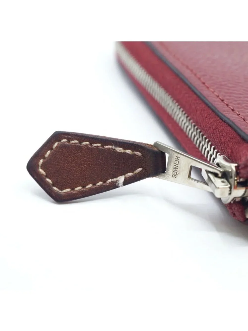 Hermes Azap Long Silk'in Bordeaux Red Silver Wallet